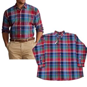NWT Polo Ralph Lauren Men's Big & Tall Plaid Oxford Shirt, Red/‎ Blue, 4XLT